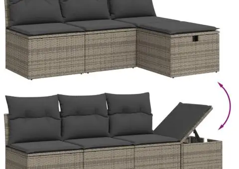 Set canapele de grădină, 9 piese, cu perne, gri, poliratan - 3/4