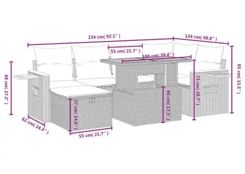 Set canapele de grădină, 7 piese, cu perne, bej, poliratan - 4/4