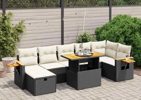 Set mobilier de grădină cu perne, 8 piese, negru, poliratan - 1/4