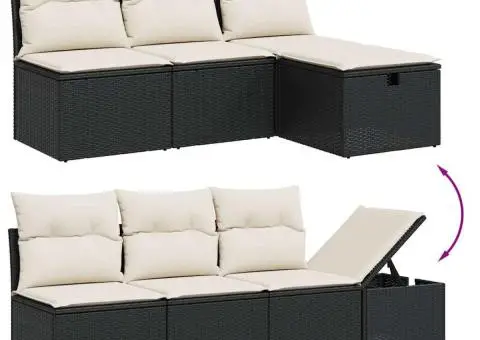 Set mobilier de grădină cu perne, 8 piese, negru, poliratan - 3/4