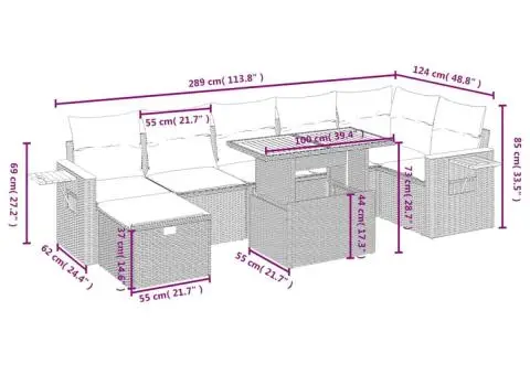 Set mobilier de grădină cu perne, 8 piese, negru, poliratan - 4/4