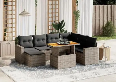 Set canapele de grădină cu perne, 8 piese, gri, poliratan - 1/4