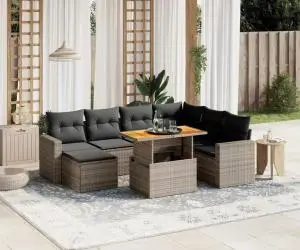 vidaXL Set canapele de grădină cu perne, 8 piese, gri, poliratan