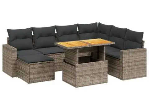 Set canapele de grădină cu perne, 8 piese, gri, poliratan - 2/4