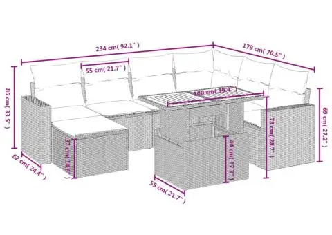 Set canapele de grădină cu perne, 8 piese, gri, poliratan - 4/4