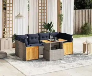 vidaXL Set canapele de grădină cu perne, 7 piese, gri, poliratan
