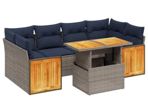 Set canapele de grădină cu perne, 7 piese, gri, poliratan - 2/3