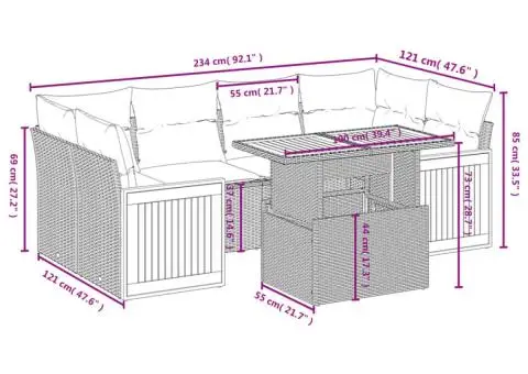 Set canapele de grădină cu perne, 7 piese, gri, poliratan - 3/3