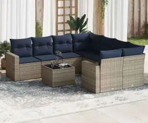 vidaXL Set canapele de grădină cu perne, 9 piese, gri, poliratan