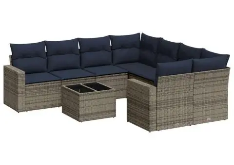 Set canapele de grădină cu perne, 9 piese, gri, poliratan - 2/3