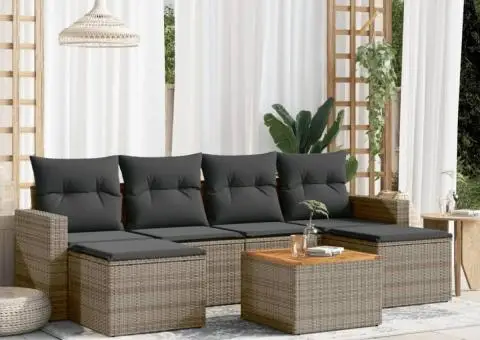 Set canapele de grădină, 7 piese, cu perne, gri, poliratan - 1/3