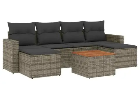 Set canapele de grădină, 7 piese, cu perne, gri, poliratan - 2/3