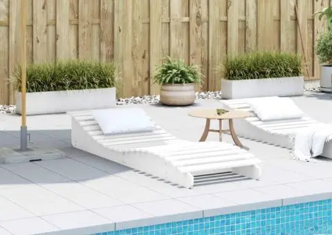 Șezlong, alb, 205x60x31,5 cm, lemn masiv de pin - 3/5