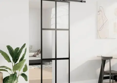 Ușă glisantă cu set feronerie neagră 76x205cm sticlă securizată - 3/5