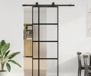 vidaXL Ușă glisantă cu set feronerie neagră 76x205cm sticlă securizată