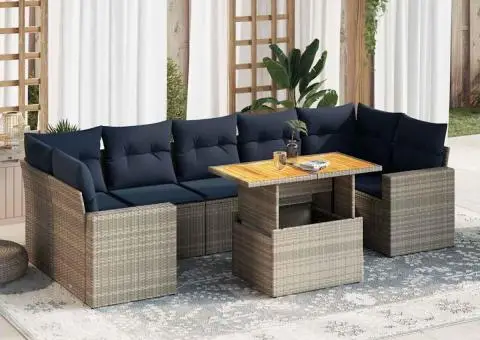 Set canapele de grădină cu perne, 8 piese, gri, poliratan - 1/5