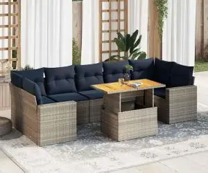vidaXL Set canapele de grădină cu perne, 8 piese, gri, poliratan