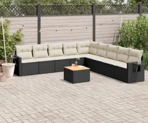 vidaXL Set canapele de grădină cu perne, 10 piese, negru, poliratan
