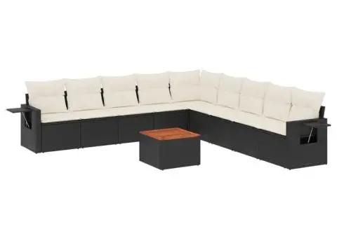 Set canapele de grădină cu perne, 10 piese, negru, poliratan - 2/3