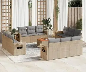 vidaXL Set canapele de grădină, 13 piese, cu perne, bej, poliratan