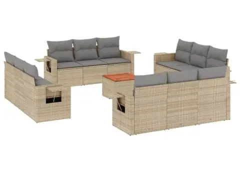 Set canapele de grădină, 13 piese, cu perne, bej, poliratan - 2/3