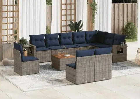 Set canapele de grădină cu perne, 11 piese, gri, poliratan - 1/3