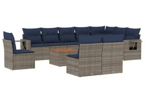 Set canapele de grădină cu perne, 11 piese, gri, poliratan - 2/3