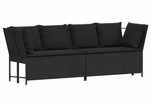 Canapea de grădină cu perne, negru, poliratan - 2/5
