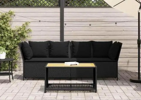 Canapea de grădină cu perne, negru, poliratan - 3/5