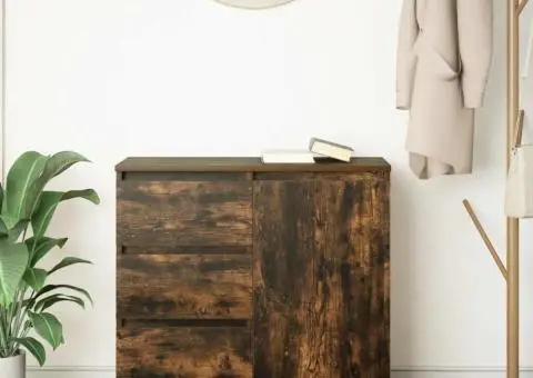 Bufetă cu sertar stejar afumat 71x35x65 cm lemn de stratificat - 3/5