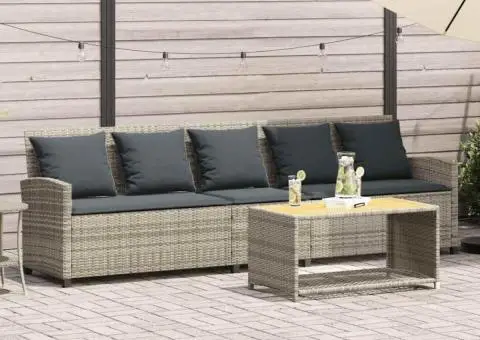 Canapea de grădină cu 5 locuri cu perne polirattan gri deschis - 1/5