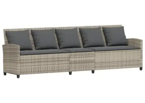 Canapea de grădină cu 5 locuri cu perne polirattan gri deschis - 2/5