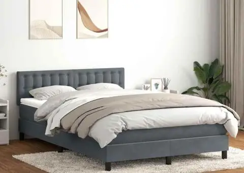 Pat box spring cu saltea, gri închis, 140x210 cm, catifea - 1/5