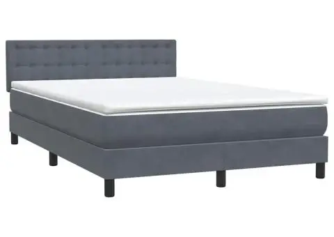 Pat box spring cu saltea, gri închis, 140x210 cm, catifea - 4/5