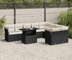 vidaXL Set canapele de grădină cu perne, 10 piese, negru, poliratan