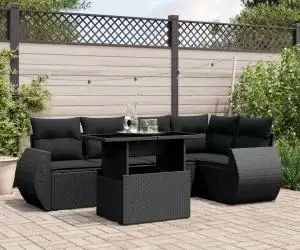 vidaXL Set mobilier de grădină cu perne, 6 piese, negru, poliratan