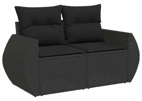 Set mobilier de grădină cu perne, 6 piese, negru, poliratan - 3/5