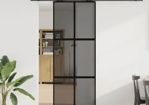 Ușă glisantă cu set feronerie neagră 76x205cm sticlă securizată - 1/5