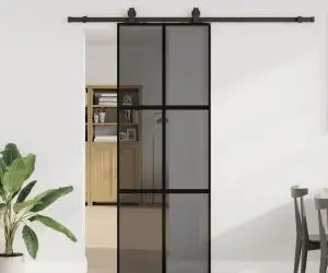 vidaXL Ușă glisantă cu set feronerie neagră 76x205cm sticlă securizată