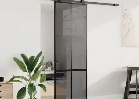 Ușă glisantă cu set feronerie neagră 76x205cm sticlă securizată - 3/5