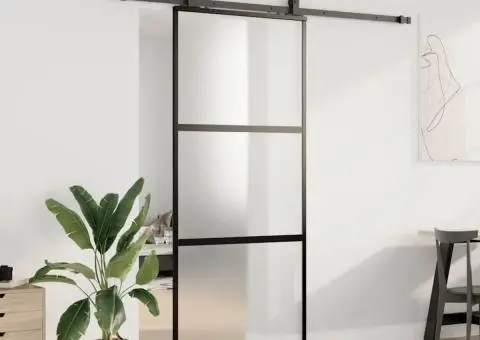 Ușă glisantă cu set feronerie neagră 90x205cm sticlă securizată - 3/5