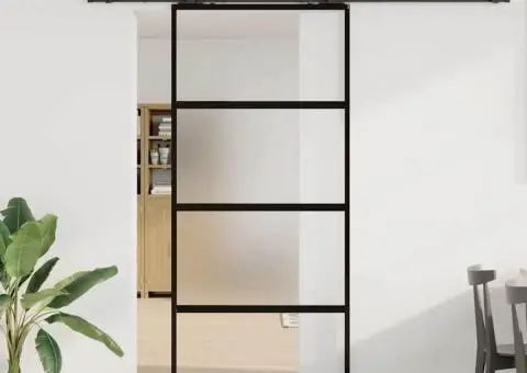 Ușă glisantă cu set feronerie neagră 76x205cm sticlă securizată - 1/5