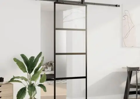 Ușă glisantă cu set feronerie neagră 76x205cm sticlă securizată - 3/5