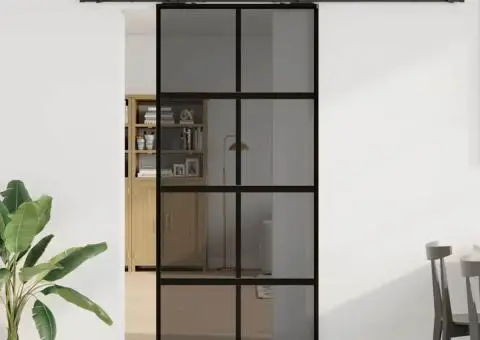 Ușă glisantă cu set feronerie neagră 90x205cm sticlă securizată - 1/5