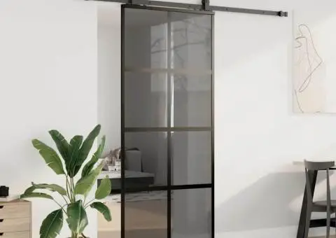 Ușă glisantă cu set feronerie neagră 90x205cm sticlă securizată - 3/5