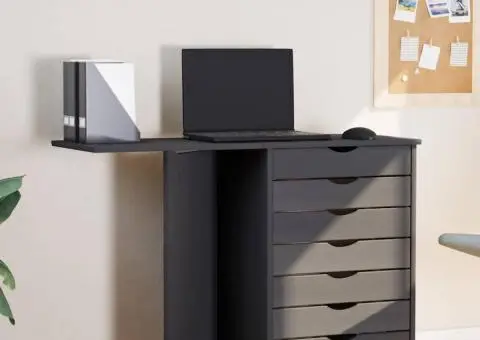 Dulap rulant cu birou MOSS gri lemn masiv de pin - 1/5