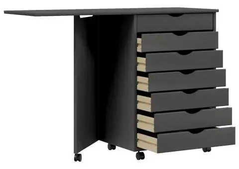 Dulap rulant cu birou MOSS gri lemn masiv de pin - 4/5