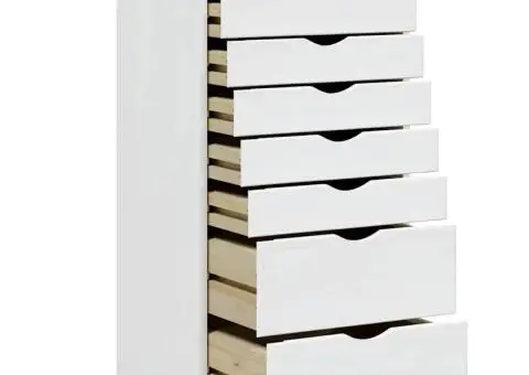 Dulap rulant cu sertare MOSS, alb, lemn masiv de pin - 4/5