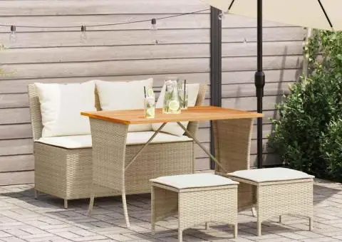 Set canapele de grădină, 4 piese, cu perne, bej, poliratan - 1/5