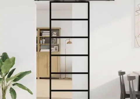 Ușă glisantă cu set de feronerie neagră 76x205 cm Sticlă ESG - 1/5